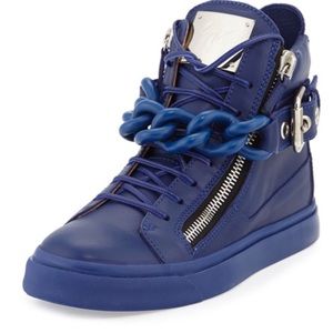 Giuseppe Zanotti Blue Leather Chain Sneakers